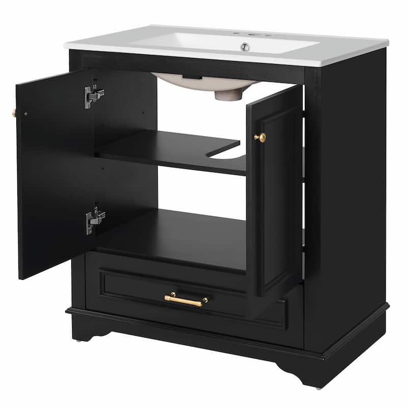 30" Luxurious Bathroom Vanity with Ceramic Sink - Bathroom Cabinet with 2 Large Soft Closing Doors