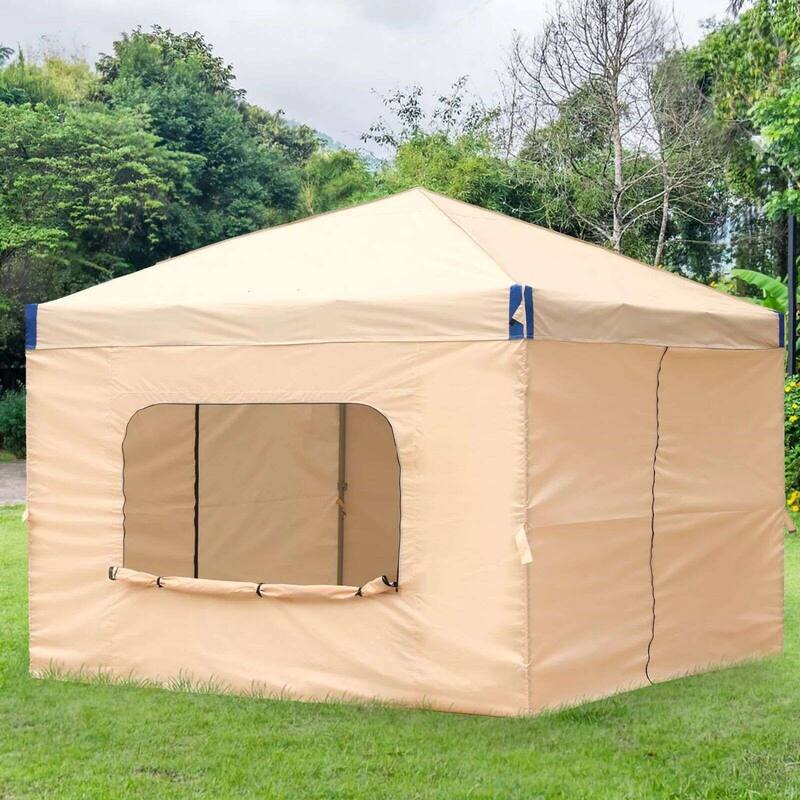 Aoodor 10x10 FT Pop-Up Canopy Tent with Roller Bag and Curtain - Khaki