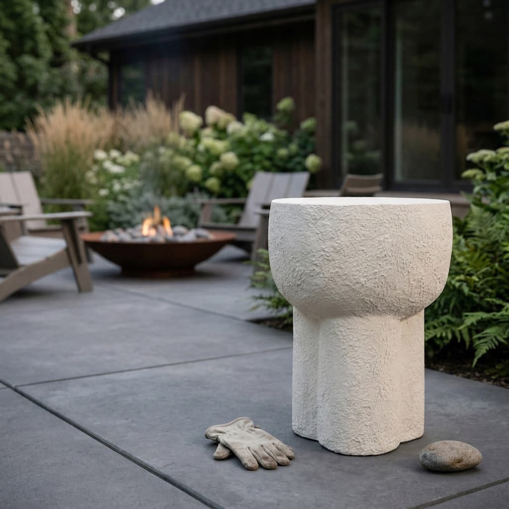 Modern Round Terracotta Garden Stool - 18", White