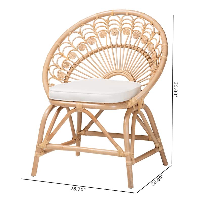 bali & pari Abriella Modern Bohemian Natural Brown Rattan Peacock Accent Chair