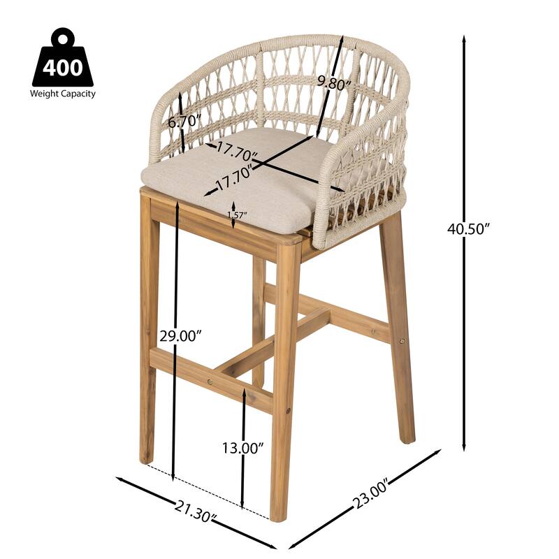 Christopher Knight Home - Falkner Acacia Wood Rope Patio Barstool(Set of 2)