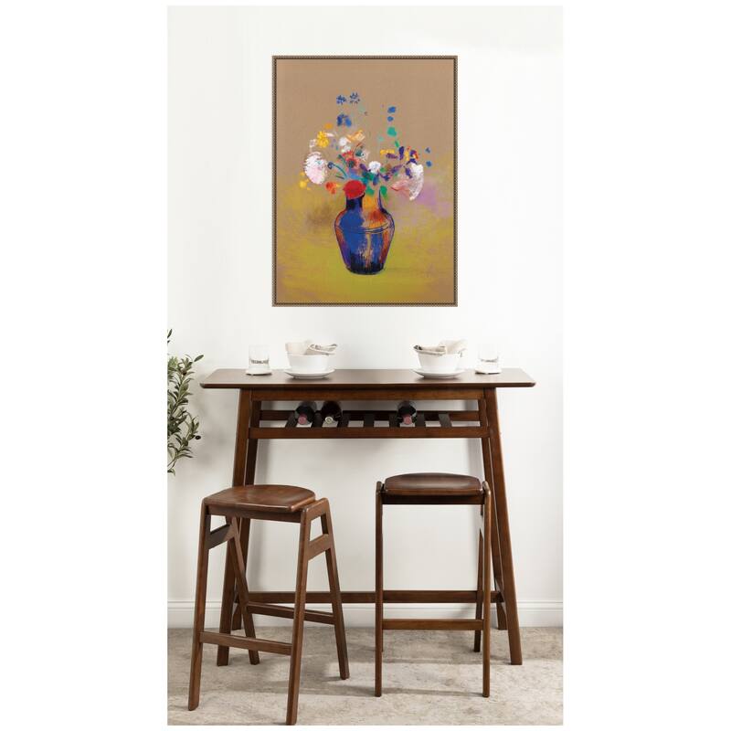 Kate and Laurel Fleurs Sur Fond Gris 1916 Odilon Redon by Nostalgia Prints Framed Canvas Wall Art Print