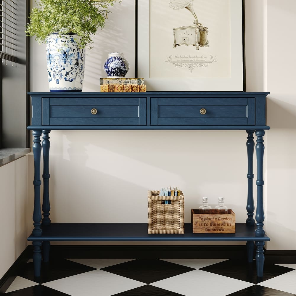 Mid-century Console Table with 2 Drawers(Minimal Assembly Needed)