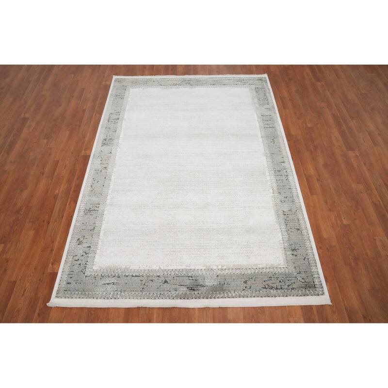 Machine Made Oriental Polyester Carpet Geometric Beige & Ivories Distressed Area Rug - 7' 5'' X 5' 2''