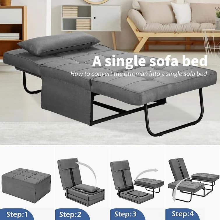 Zenova 4-1 Adjustable Sofa Bed Folding Convertible Chair Sofa Sleeper Ottoman Sofa Seat - Grey