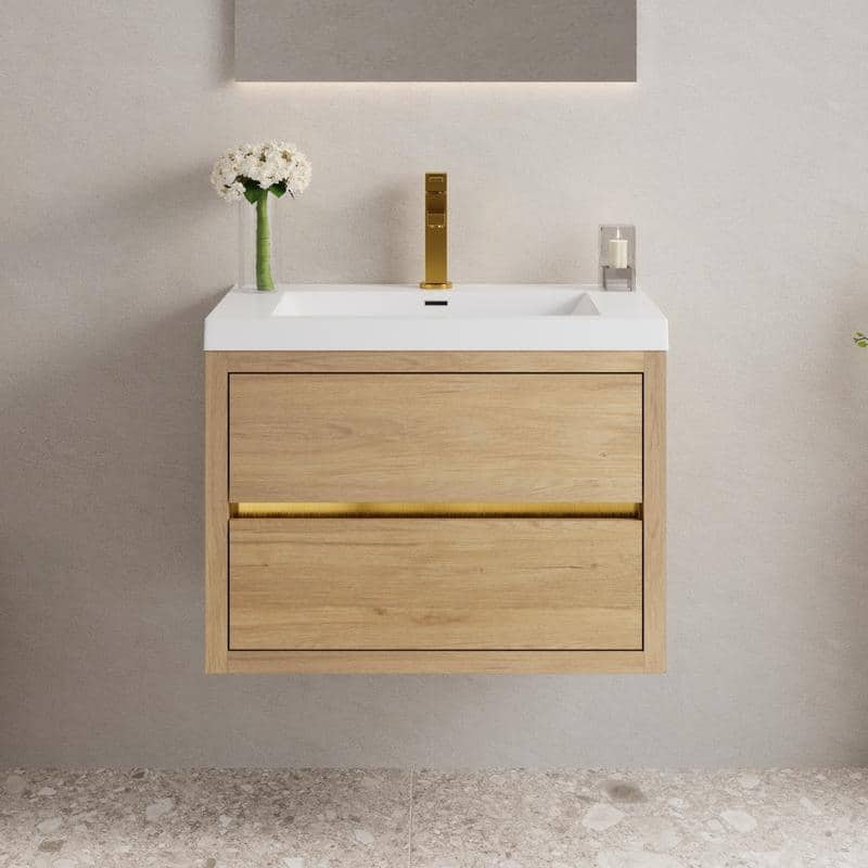 Abruzzo 30" Wall-Mount Bathroom Vanity with Stone Resin Top and Dual Soft-Close Drawers