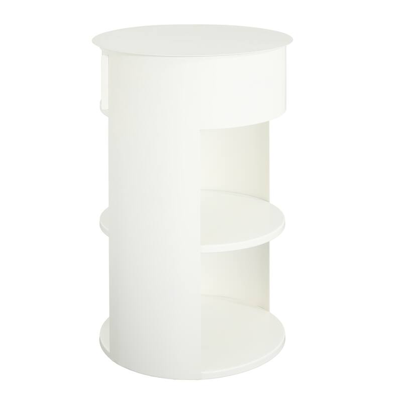 Indoor 3-Tier Metal Round Side Table with Sliding Door Cabinet