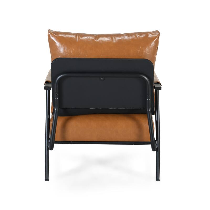 Faux Leather Lounge Chair Accent Chairs with Iron Frame & Plush Cushioning