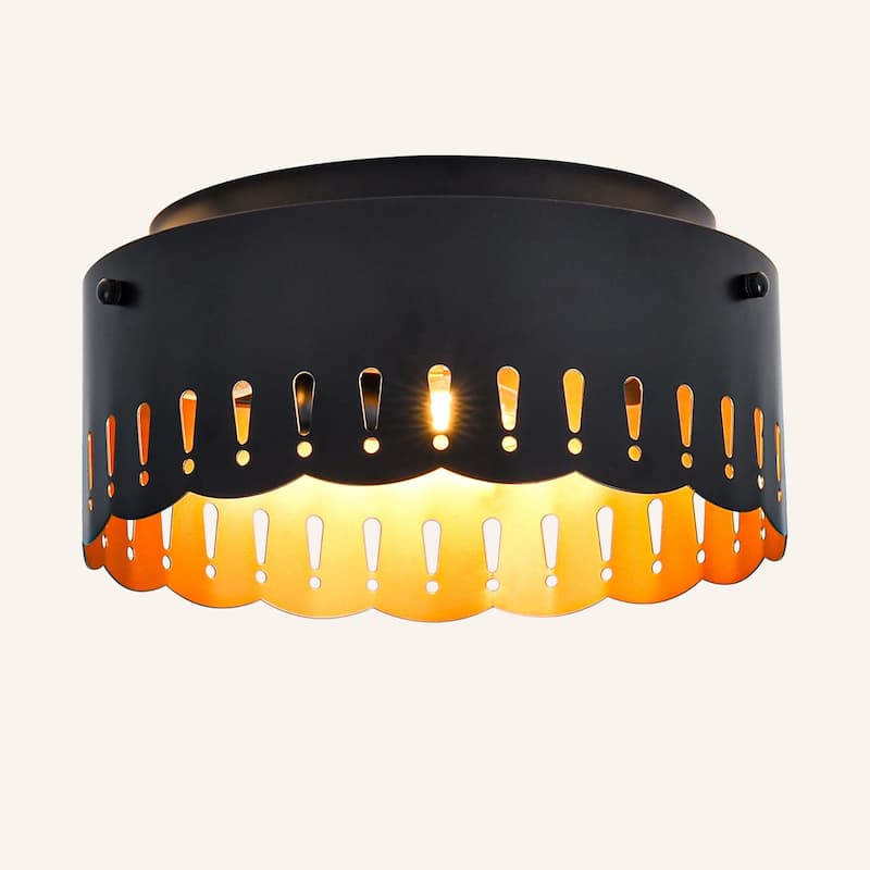 3 - Light Black Flush Mount, Decorative Cutout Pattern - Matte Black