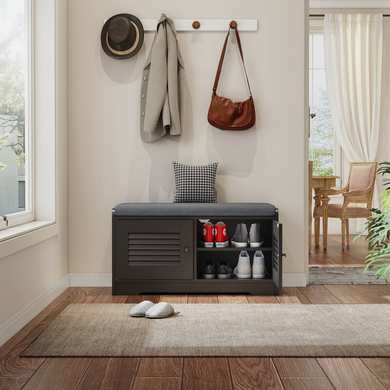 Entryway Bench with Shoe Storage, Shoe Bench with Cushion, Adjustable Shelves