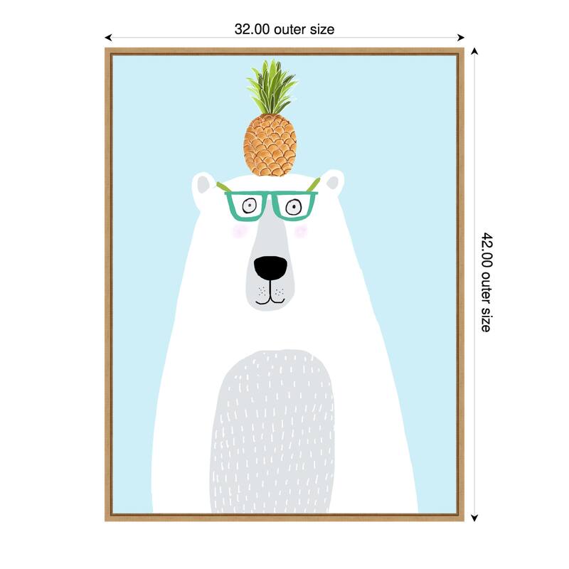 Polar Bear with Pineapple by Carla Daly Framed Canvas Wall Art Print - Plastic - 32 x 42 in - Brown