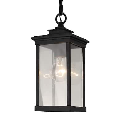 1 Light Outdoor Hanging Lantern in Clear Glass and Black Finish - 11.7"H x 5.2"W x 5.2"D