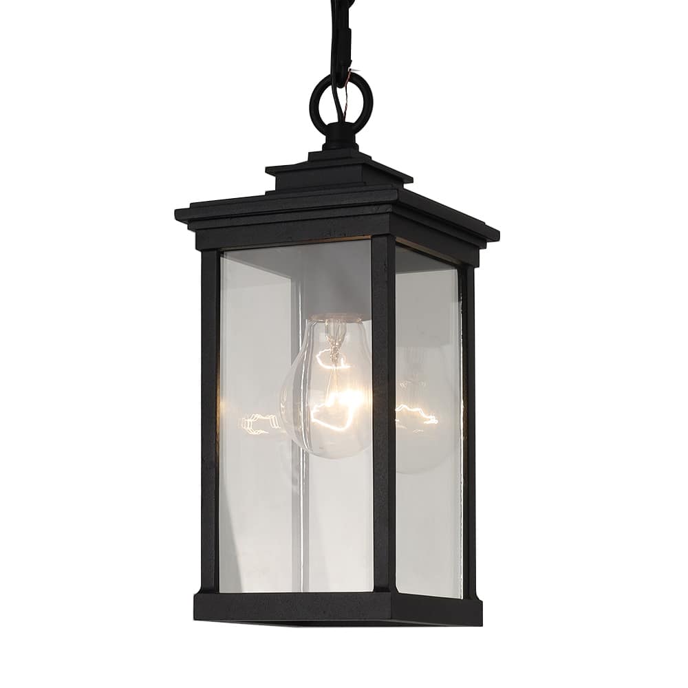 1 Light Outdoor Hanging Lantern in Clear Glass and Black Finish - 11.7"H x 5.2"W x 5.2"D