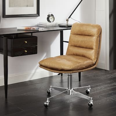 Art Leon Mid-Century Modern Genuine Leather Home Office Desk Chair