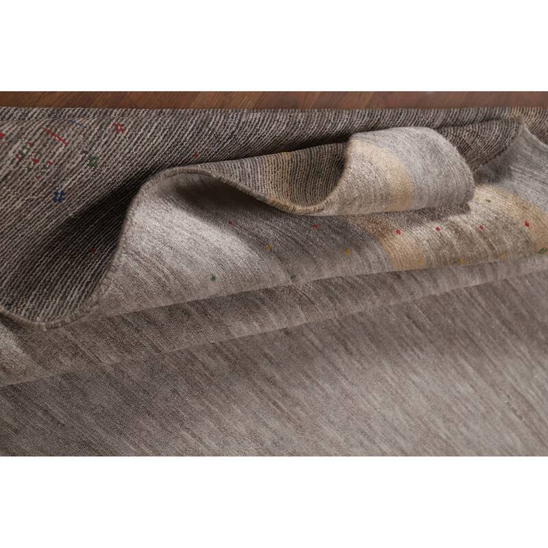 Gabbeh Oriental Area Rug Handmade Grey Silk Carpet - 7'8" x 9'9"