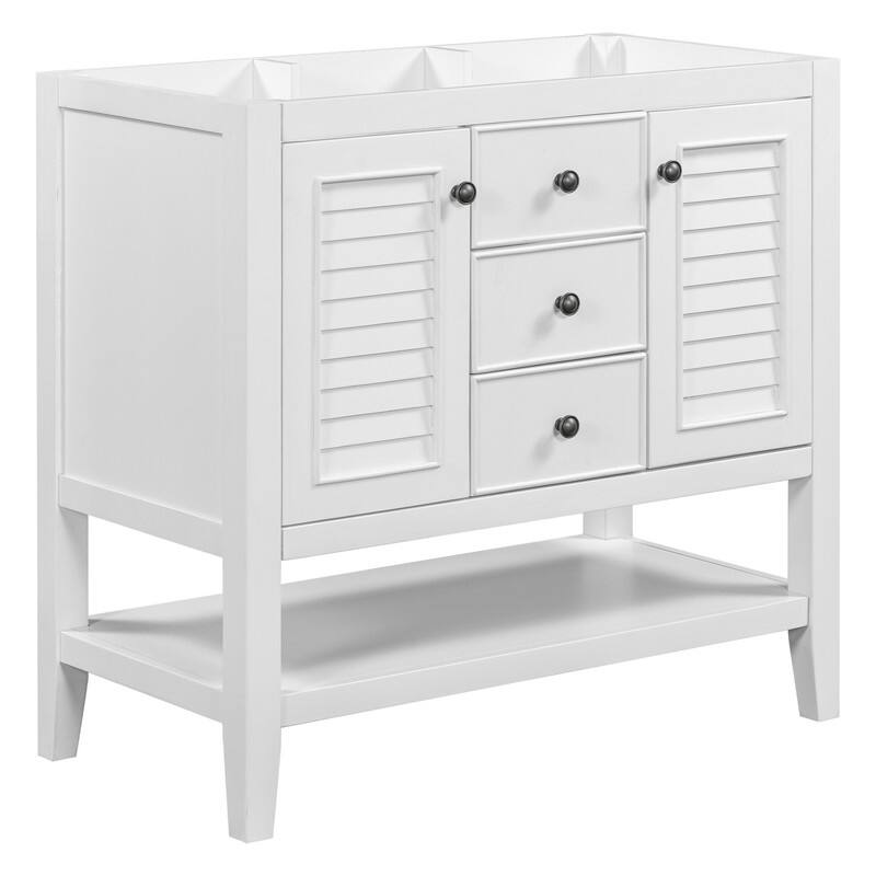36" Bathroom Vanity with/without Sink, Bathroom Vanity Cabinet with 2 Cabinets and Drawers, Open Shelf, Solid Wood Frame