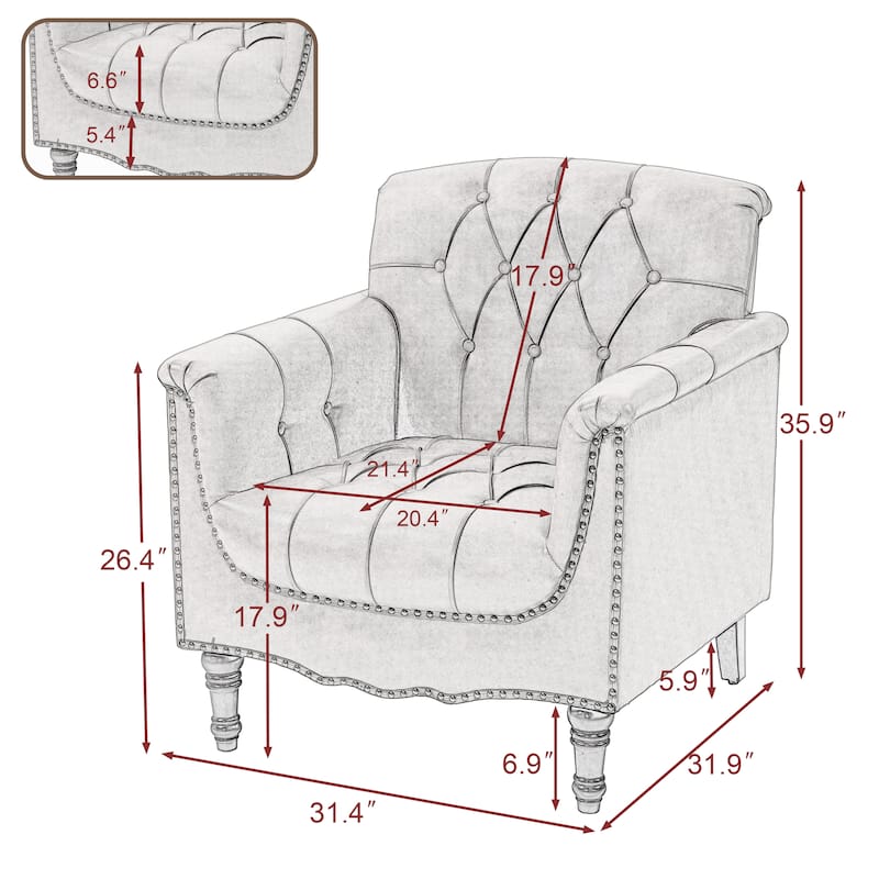 PU Leather Tufted Accent Chair with Nailhead Trim Armchair