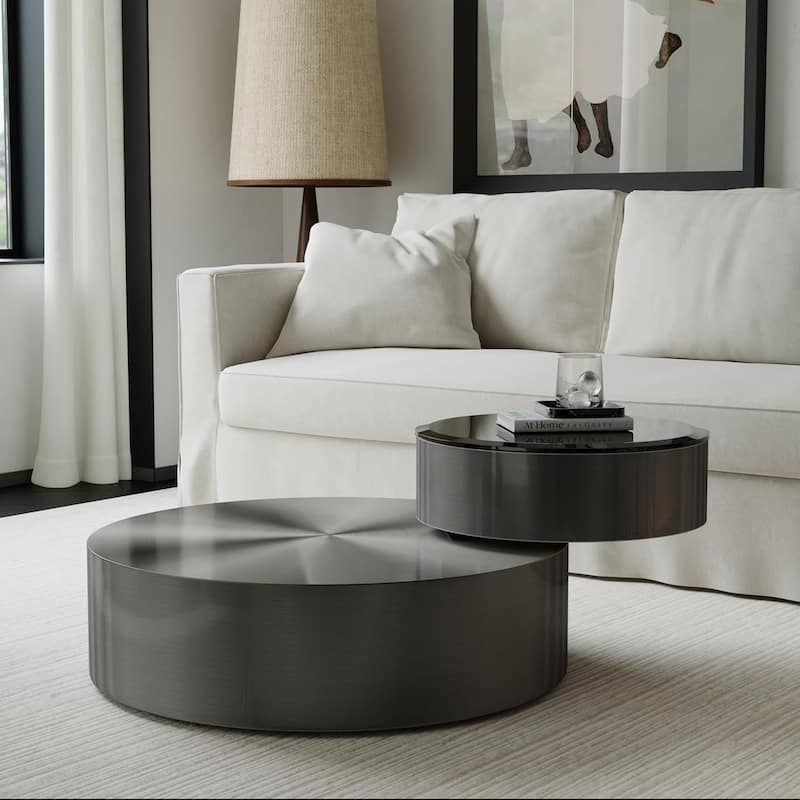 Luxury Round Coffee Table with 2 Tier Rotatable Top Circle Coffee Table with 360° Swivel Top for Living Room Apartment