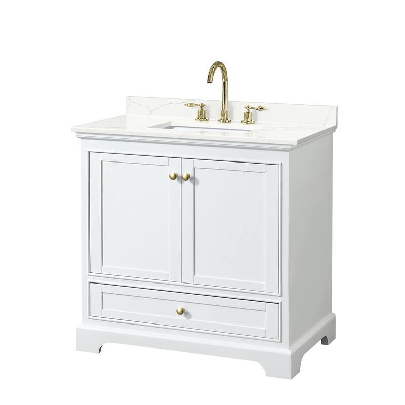 Wyndham Collection WCS202036S-QTZ-US3MXX Deborah 36" Free Standing - White / Giotto Quartz Top / Brushed Gold Hardware