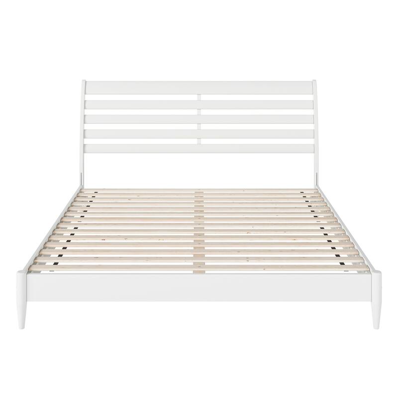 King Size Platform Bed - Solid Wood Low Profile Bed Frame - Rustic Recluse Design - White Finish