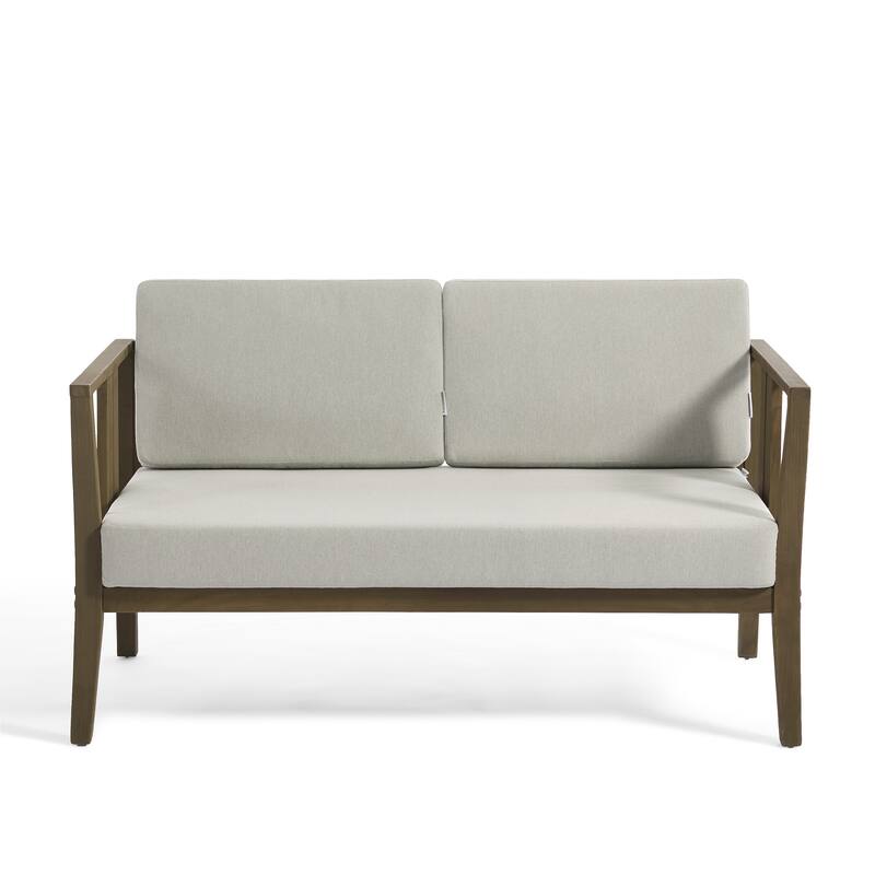 Casual 53"W Outdoor Patio Loveseat Set In Solid Teak Wood with Cushion