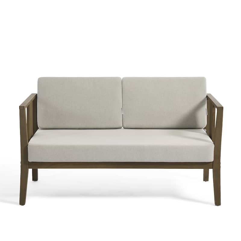 Casual Teak Wood Outdoor Patio Loveseat with Cushions