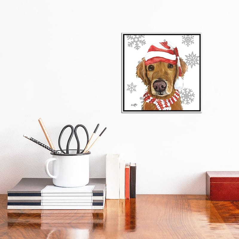 iCanvas "Christmas Golden Retriever" by Hippie Hound Studios Framed