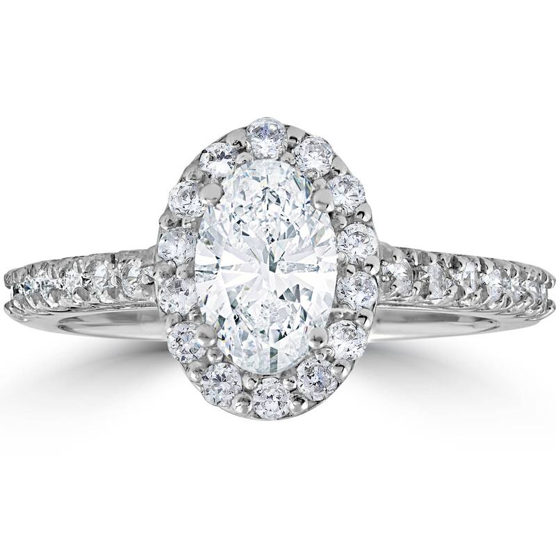 Platinum 1 1/2 Ct Oval Diamond Halo Engagement Ring Lab Grown