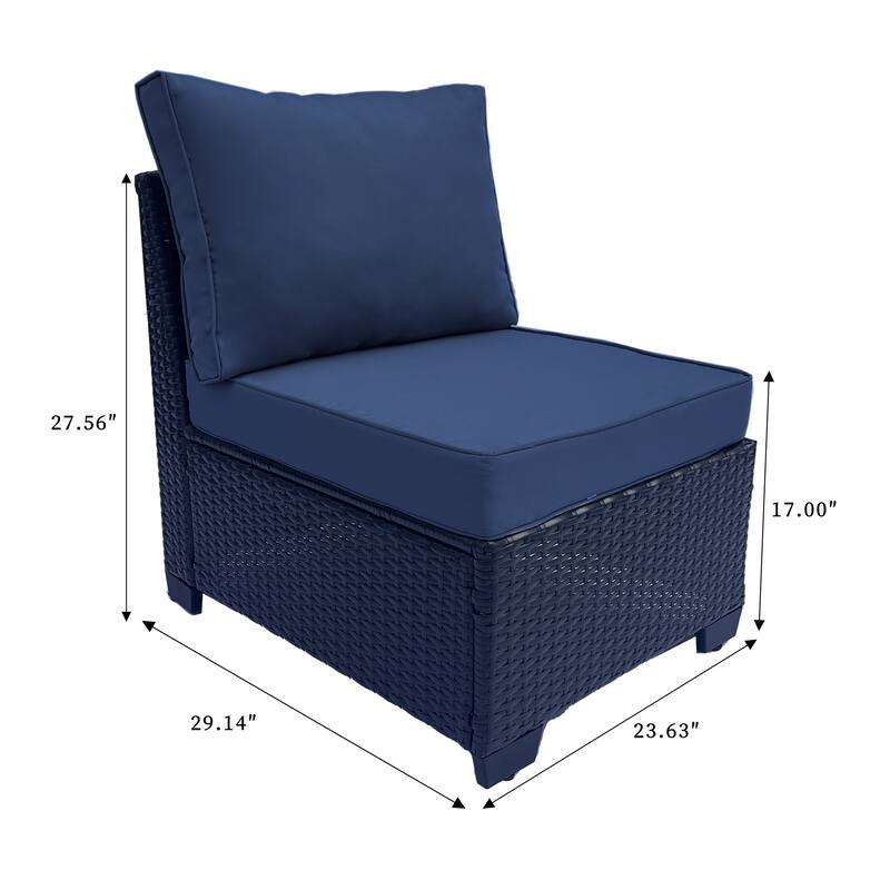 7 Piece Patio Furniture Set, Outdoor PE Rattan Wicker Sectional Sofa Set with 2 Sofa Chairs and Tempered Glass Table