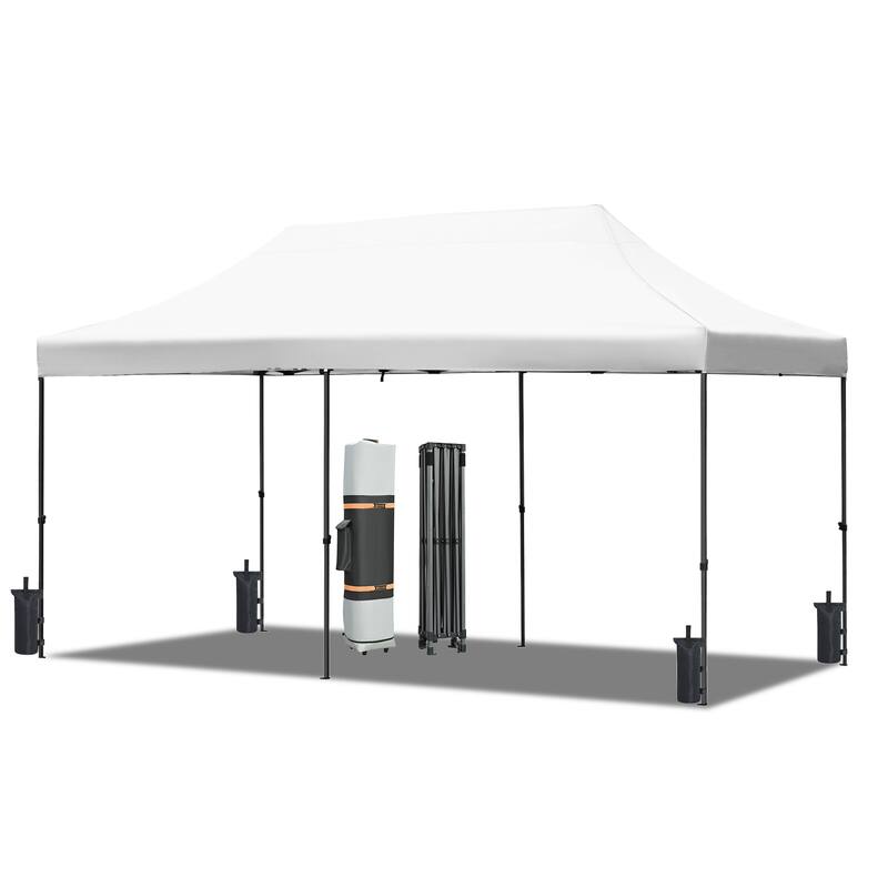 10x20ft Adjustable Height Pop Up Canopy Tent with 6 Sidewalls, UV and Waterproof Protection & Roller Bag - White