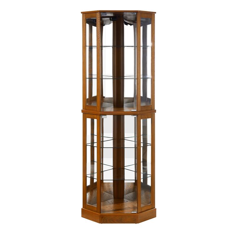 6 Shelf Corner Curio Display Cabinet with Lights, Mirrors and Shelves