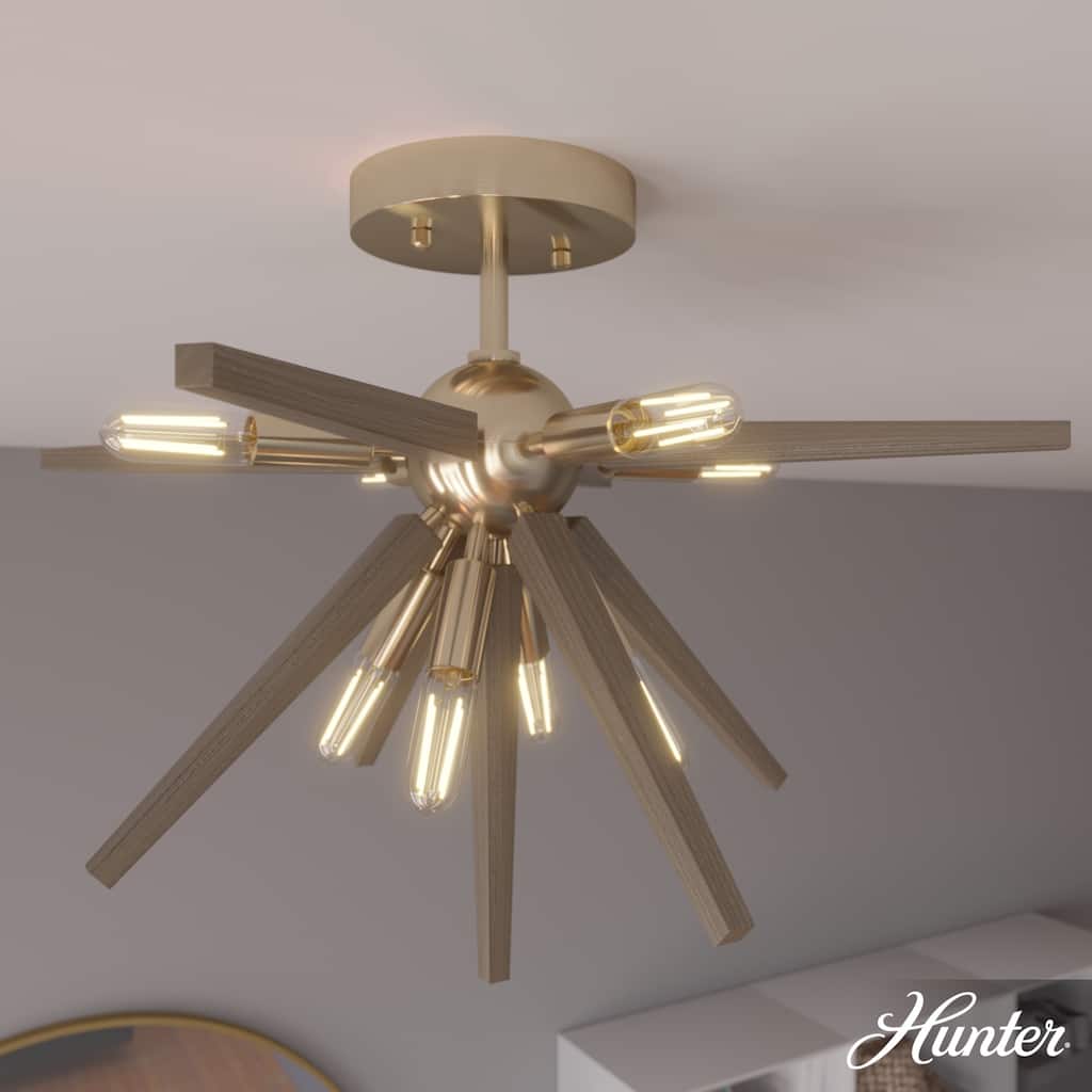 Hunter Jupiter Star 8-Light Semi-Flush Mount Ceiling Light - Entry, Dining Room, Bedroom - Mid-Century Modern, Starburst