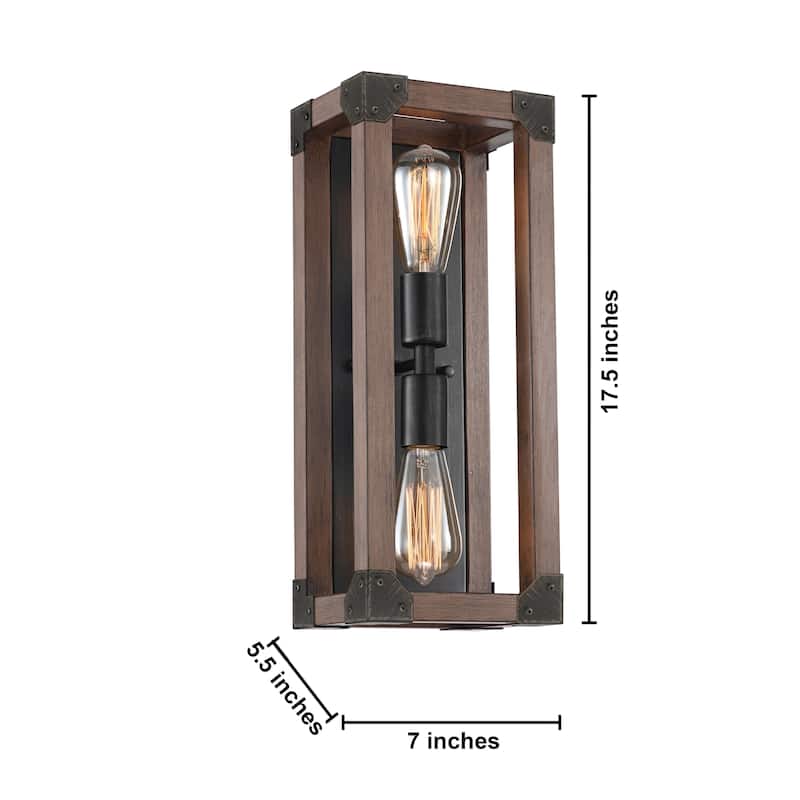 Larissa Pine Wood 2-Light Wall Sconce Antique Black Metal Finish