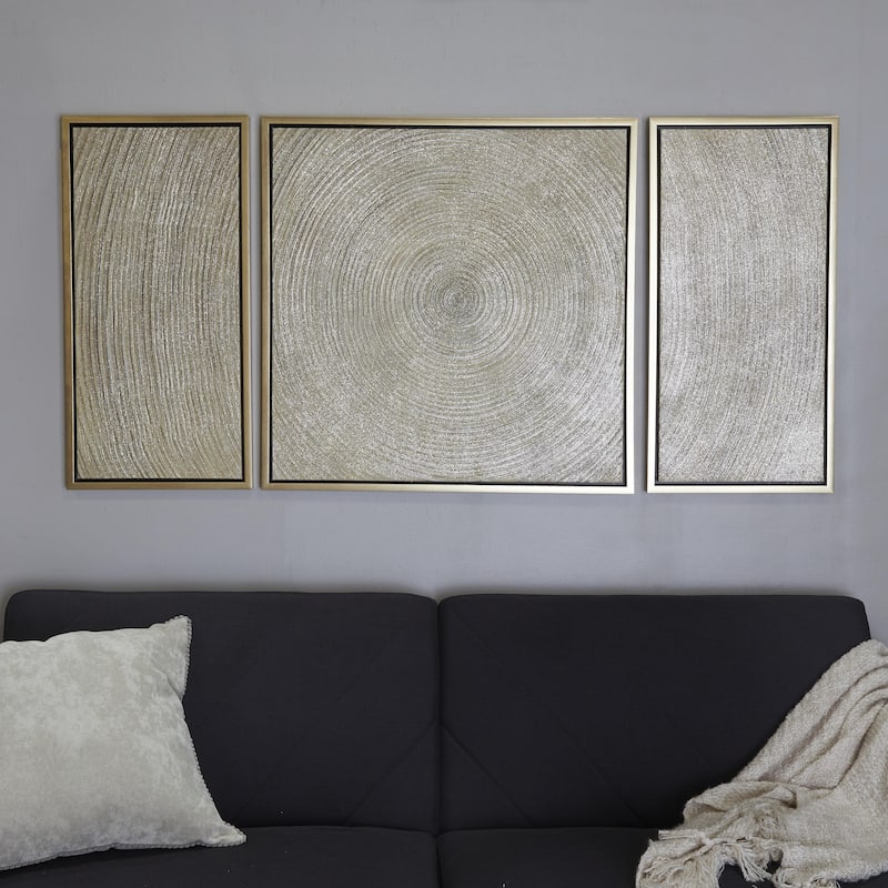 Canvas Starburst Ripple Living Room Framed Wall Art with Gold Frame - Set of 3 Gold - Roche River Decor