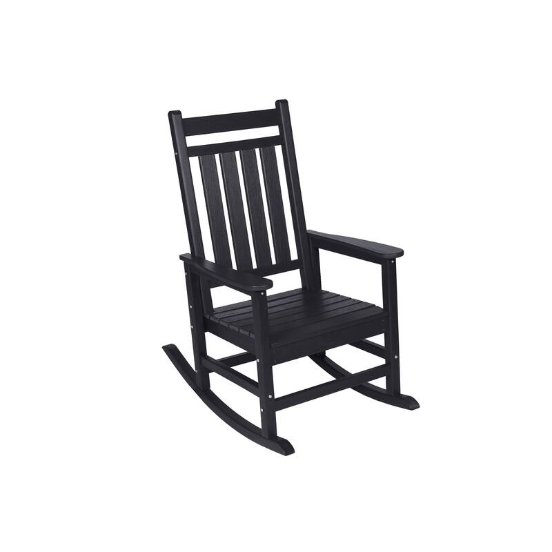 Outdoor Rocking Chair Set with Side Table, 3-Piece Rocking Chair Set with Wood Texture, Black