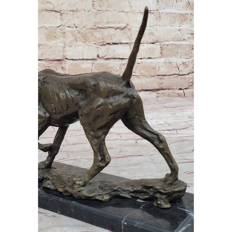 Imitative Dog Following Scent Bronze Sculpture Statue Figure On Marble Base Signed Milo