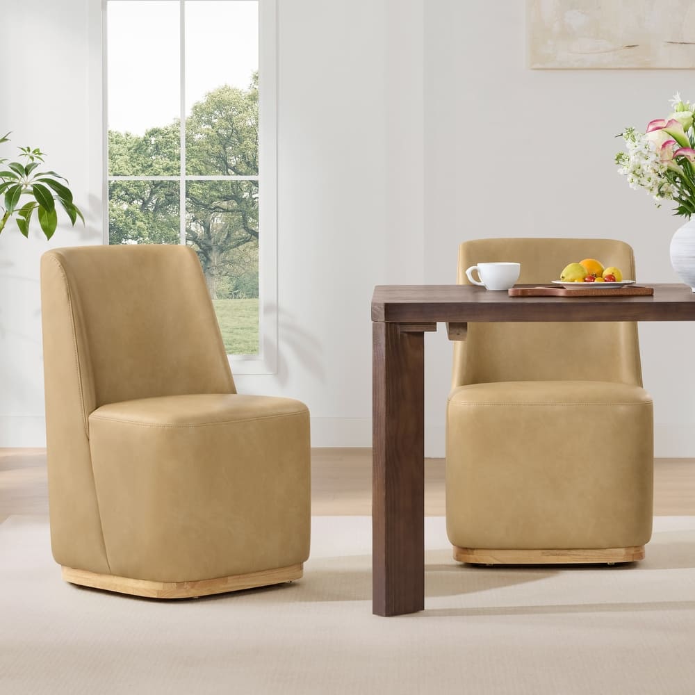 Spruce & Spring Brian Modern Dining Chairs with Casters&Wood Base Set of 2