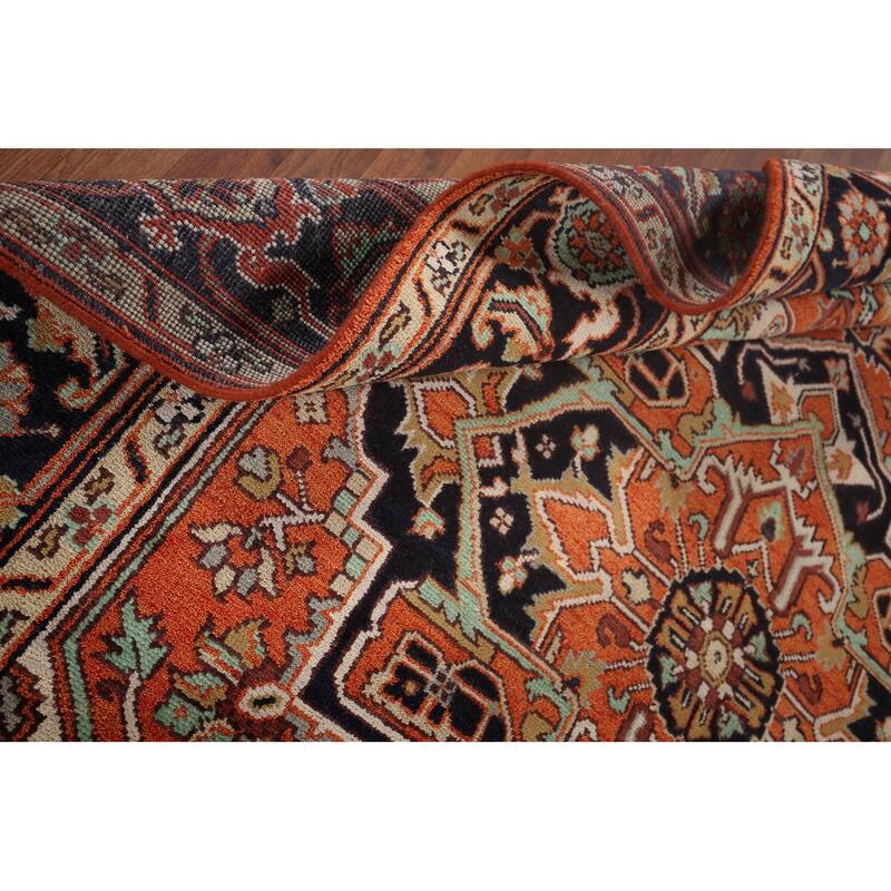 Orange Geometric Heriz Serapi Indian Area Rug Hand-Knotted Wool Carpet - 8'0"x 10'1"