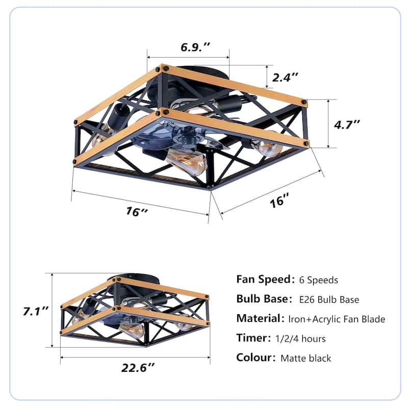 22.6 inch Flush Mount Ceiling Fan with Light