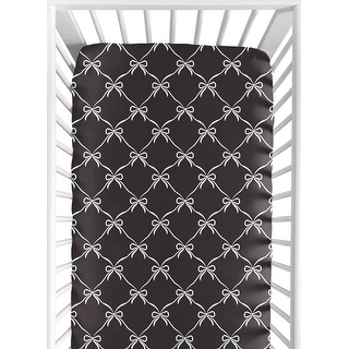 Sweet Jojo Designs White and Black Bows Girls Fitted Crib Sheet - Bow for the Shabby Chic, Ballet, Princess Ballerina Collection