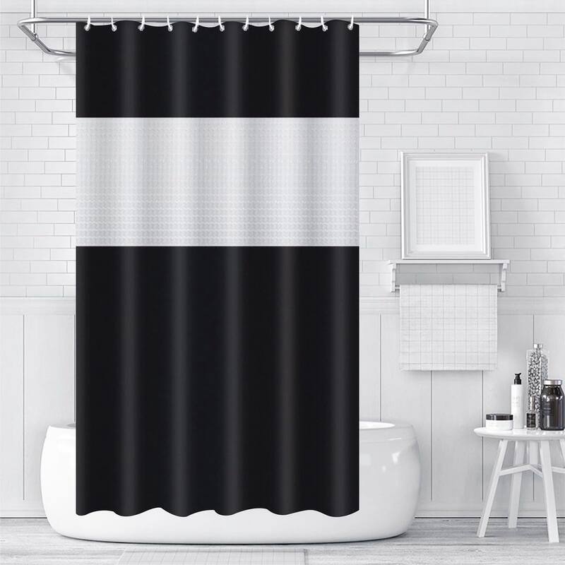 Black Shower Curtain Liner Shower Curtain Set With 12 White Hooks