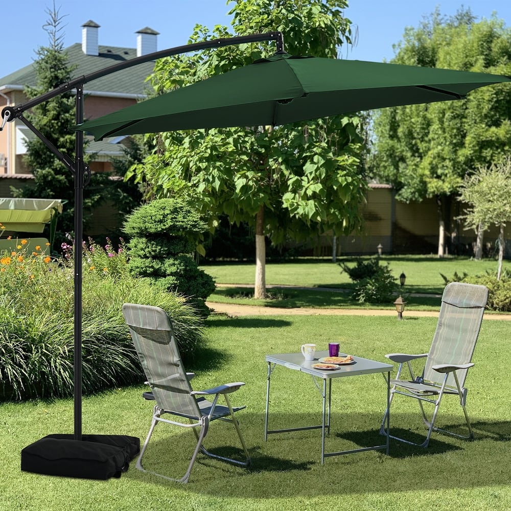 Ainfox 10 ft Cantilever Offset Outdoor Patio Umbrella with Base Stand Rotate and Tilt