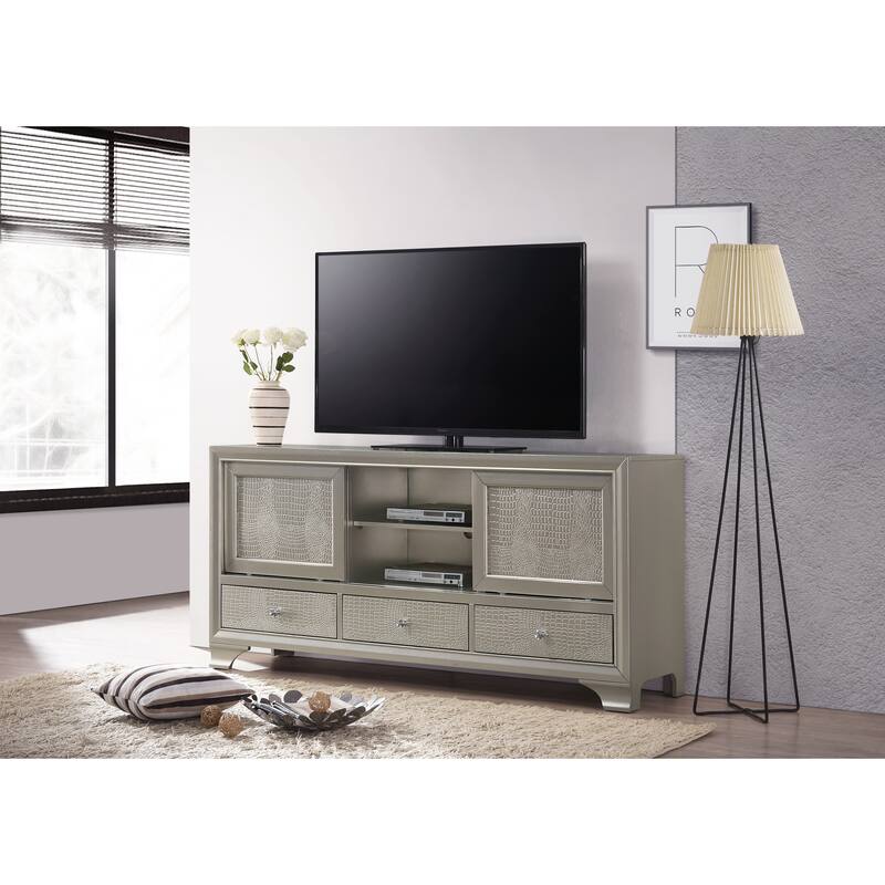 Kym Champagne LED Faux Leather Upholstered Tufted Panel Bed