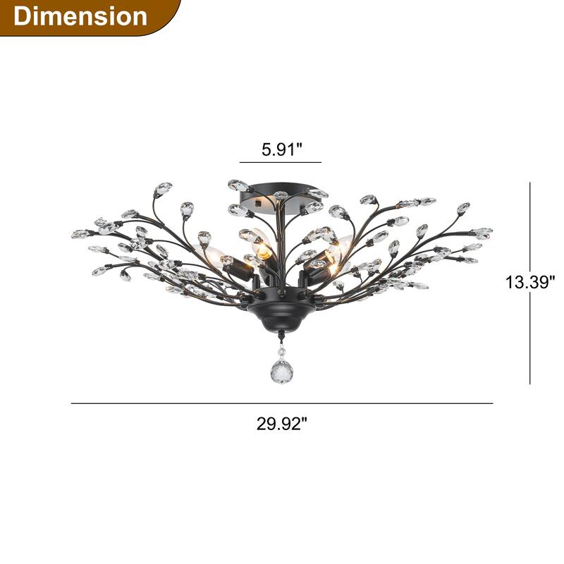 Starsky 5-Light Vintage Crystal Branch Semi-Flush Mount