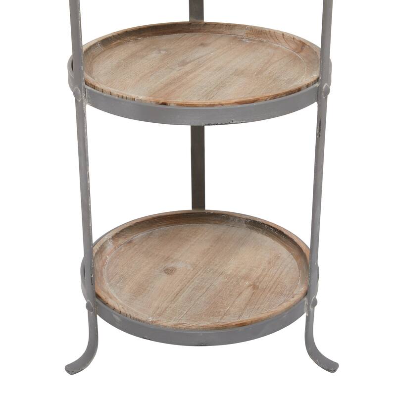 Metal 2 Shelf Accent Table with Brown Wood Tabletops - Gray - Roche River Decor - 14"Wx14"Lx28"H