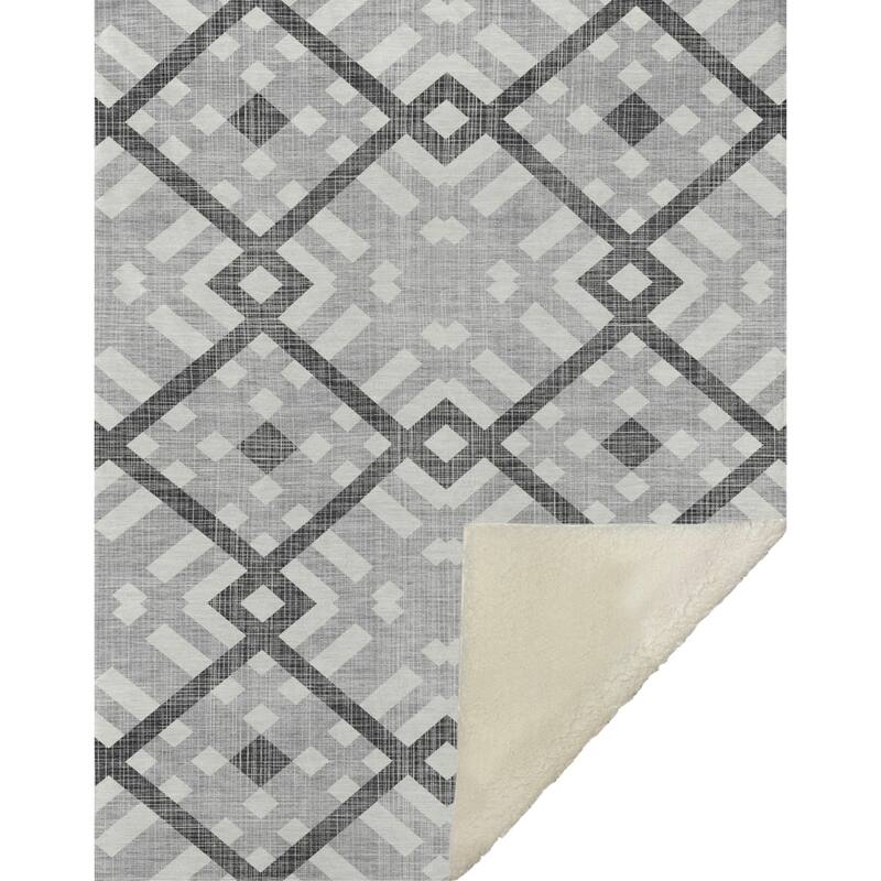 Premium Machine Washable Contemporary Geo Sherpa Throw Blanket