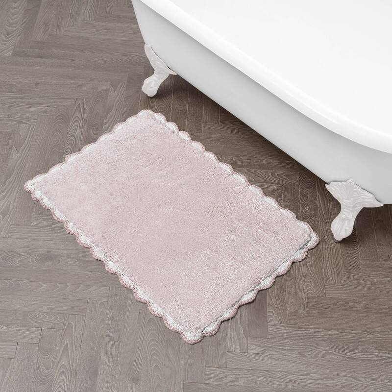 Laura Ashley Heathered Crochet Border Bath Rug - 20" x 32" - Blush