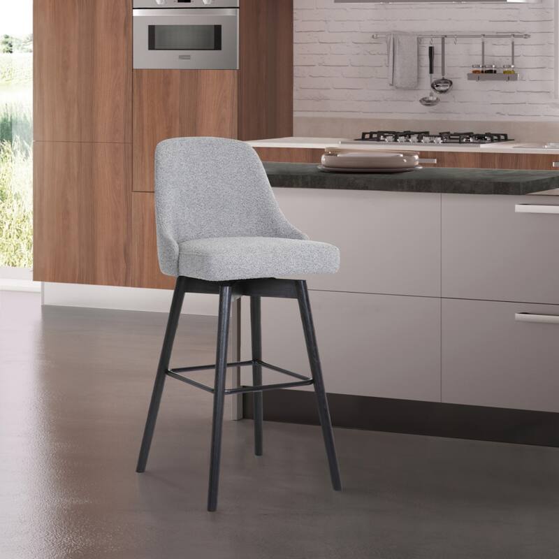Faux Leather Swivel Bar Chair with Solid Wood Base and Footrest