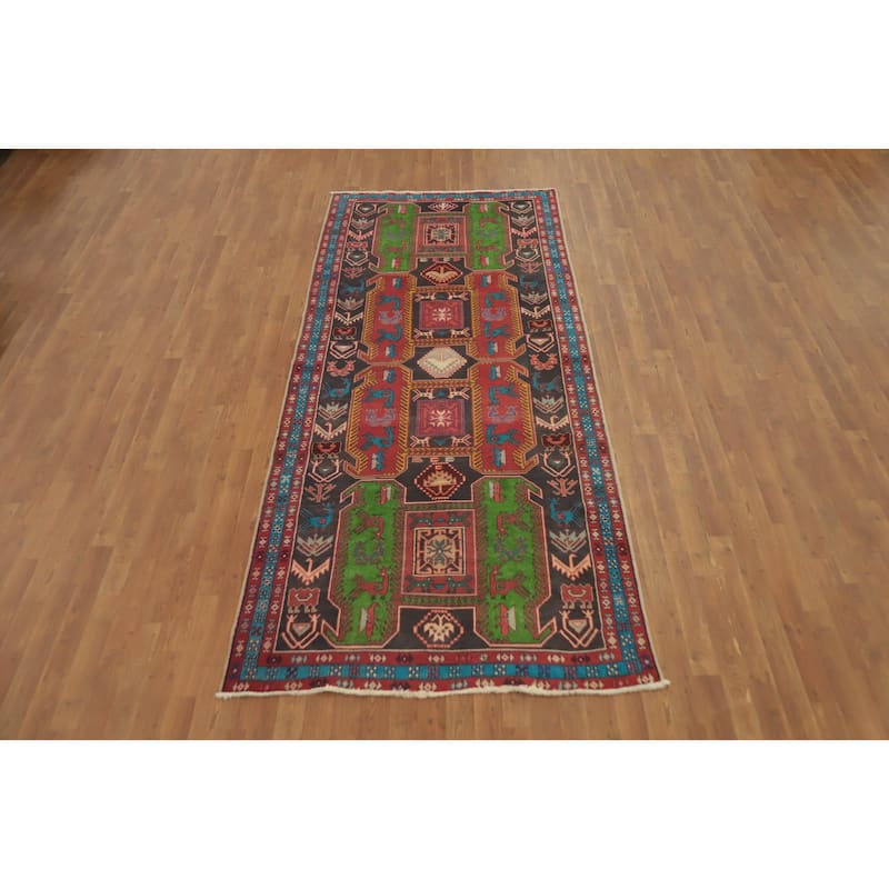 Hand Knotted Oriental 100% Wool Carpet Traditional Tribal Greys & Charcoal Ardebil Runner Rug - 9' 8'' X 4' 4''