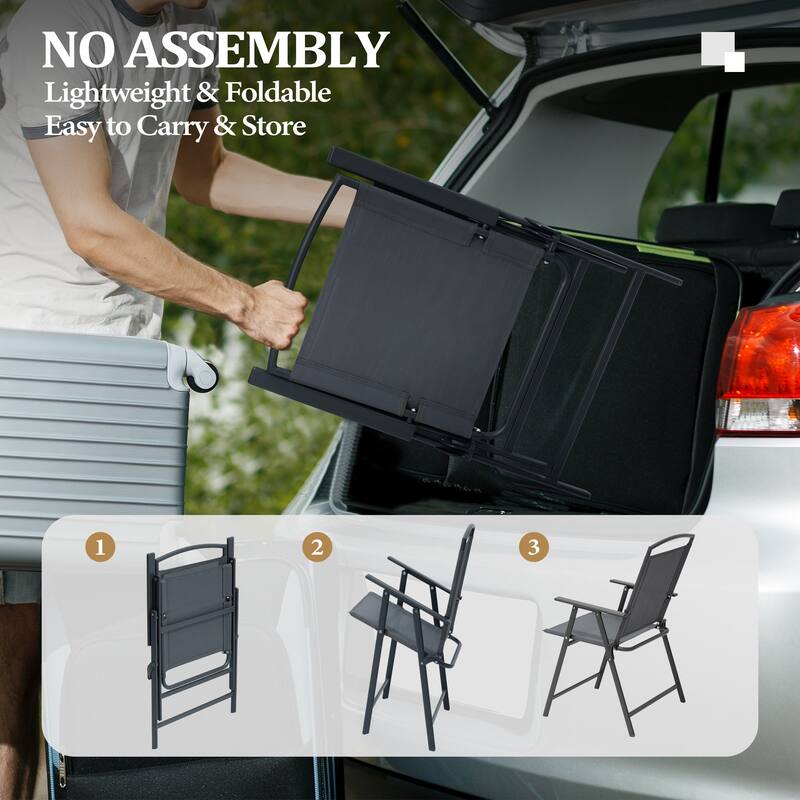 9-Piece Outdoor Dining Set Rectangle Patio Dining Table with Umbrella Hole and Folding Chairs